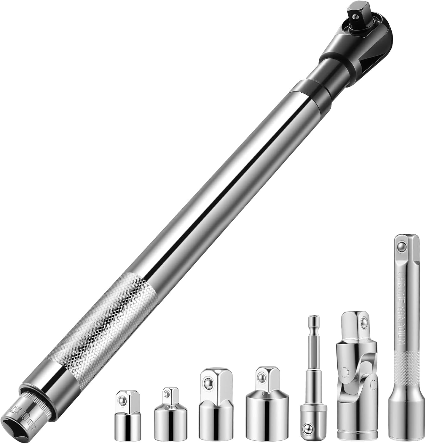1/2" Offset Wrench Extender Tool with 5 Adapters – High Torque Ratchet & Impact Wrench Extension for Tight Spaces, Automotive Repair & Garage Projects