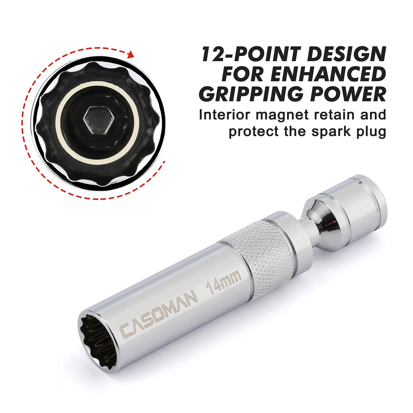 6-Piece 3/8" Drive Magnetic Swivel Spark Plug Socket Set – Thin Wall, CR-V Steel, 12-Point